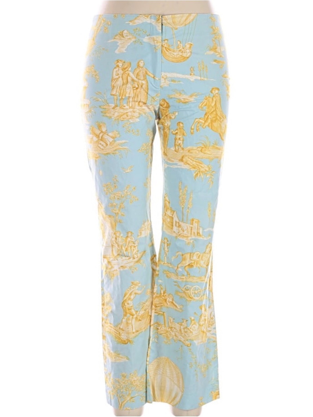 Light Blue & Yellow Toile Boot-Cut Pants